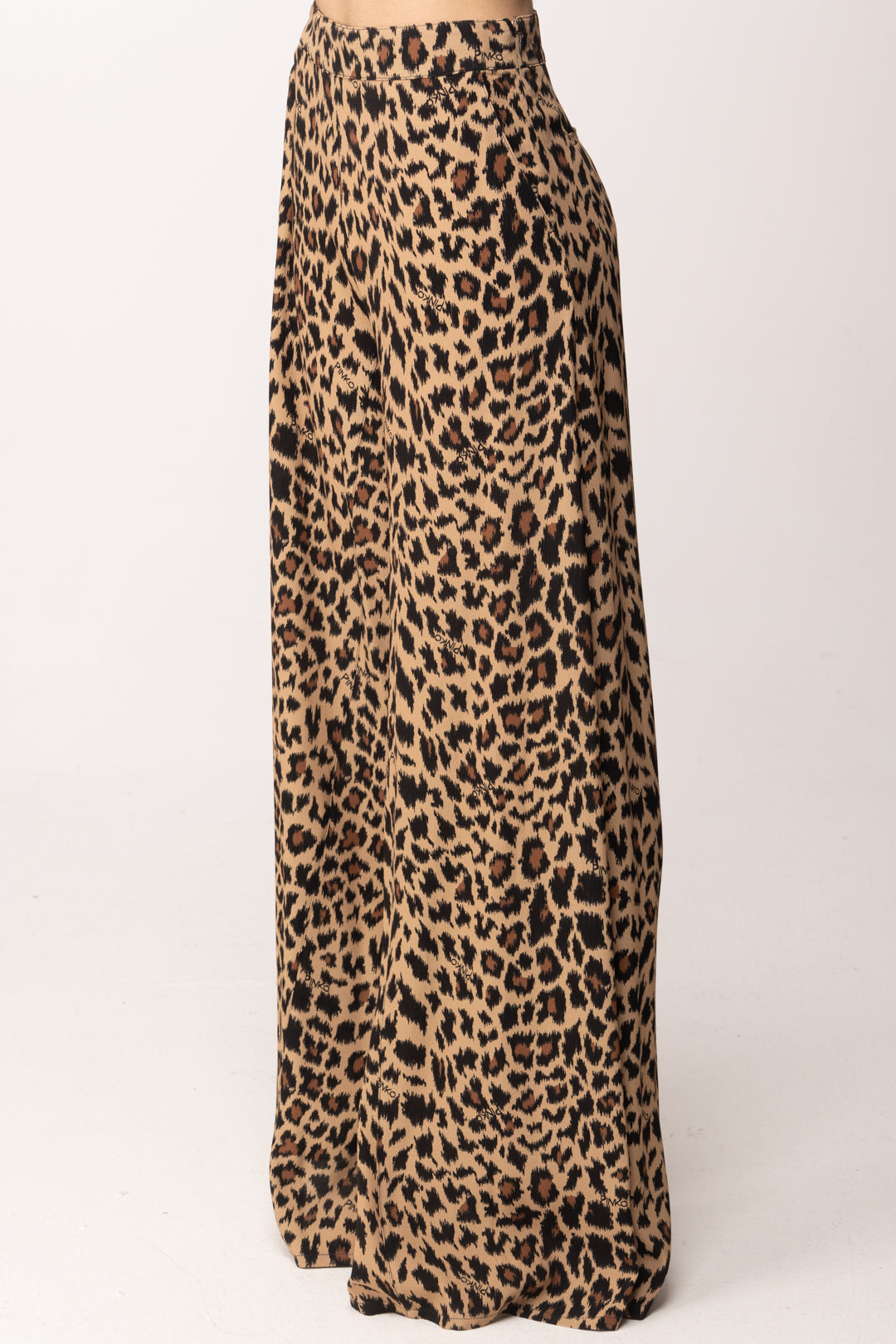 Pinko Pantalone Wide Leg Animalier e Logo 108140 A3UB CZ9