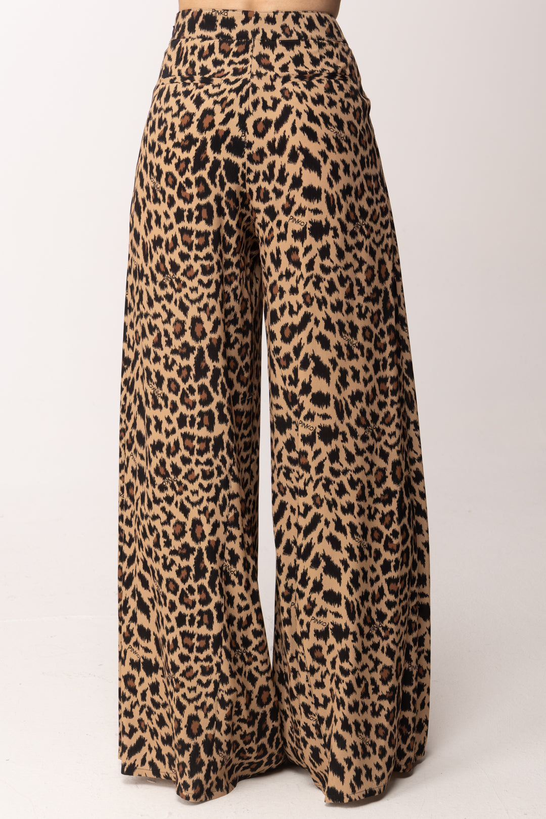 Pinko Pantalone Wide Leg Animalier e Logo 108140 A3UB CZ9