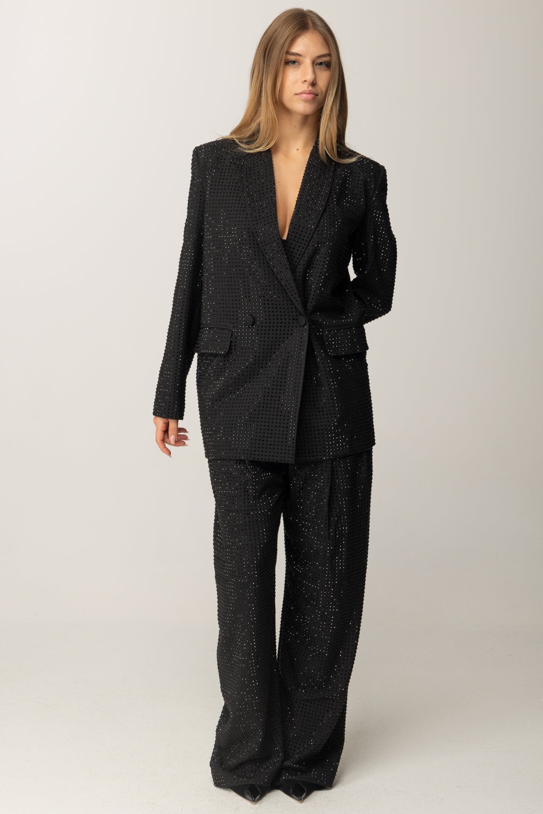 Pinko Pantaloni a Gamba Ampia con Cristalli NERO LIMOUSINE