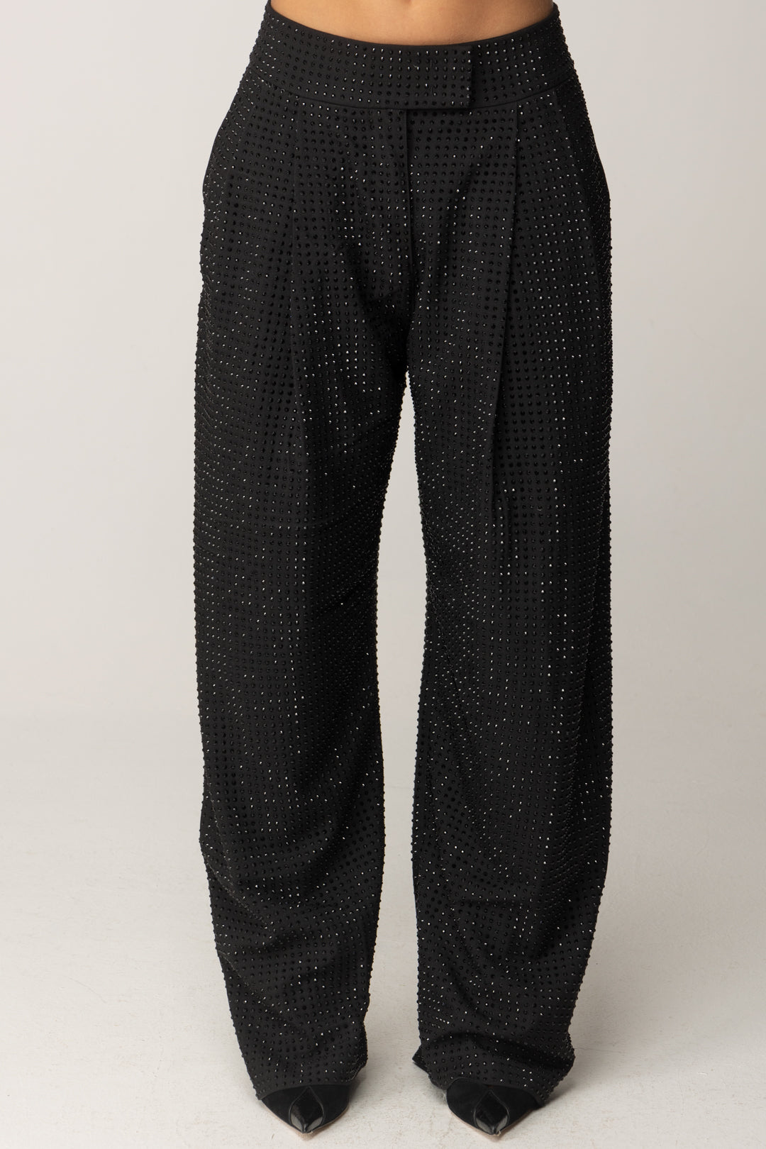 Pinko Pantaloni a Gamba Ampia con Cristalli NERO LIMOUSINE