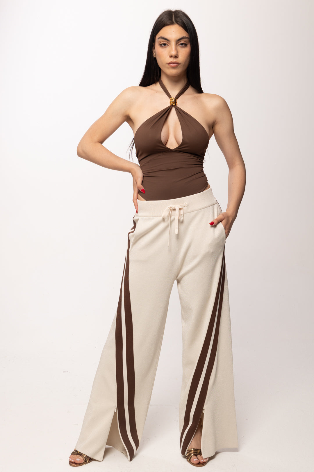 Pinko Pantaloni a Gamba Larga con Bande Laterali 106335 A34D C44