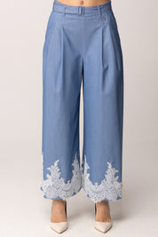 Twin-set Pantaloni a Palazzo con Pizzo e Cintura 261AP2291 DARK SKYLINE