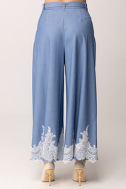 Twin-set Pantaloni a Palazzo con Pizzo e Cintura 261AP2291 DARK SKYLINE