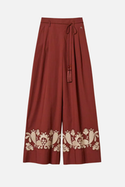 Twin-set Pantaloni a Palazzo In Popeline con Ricamo 261AT2043 TERRA ROSSA