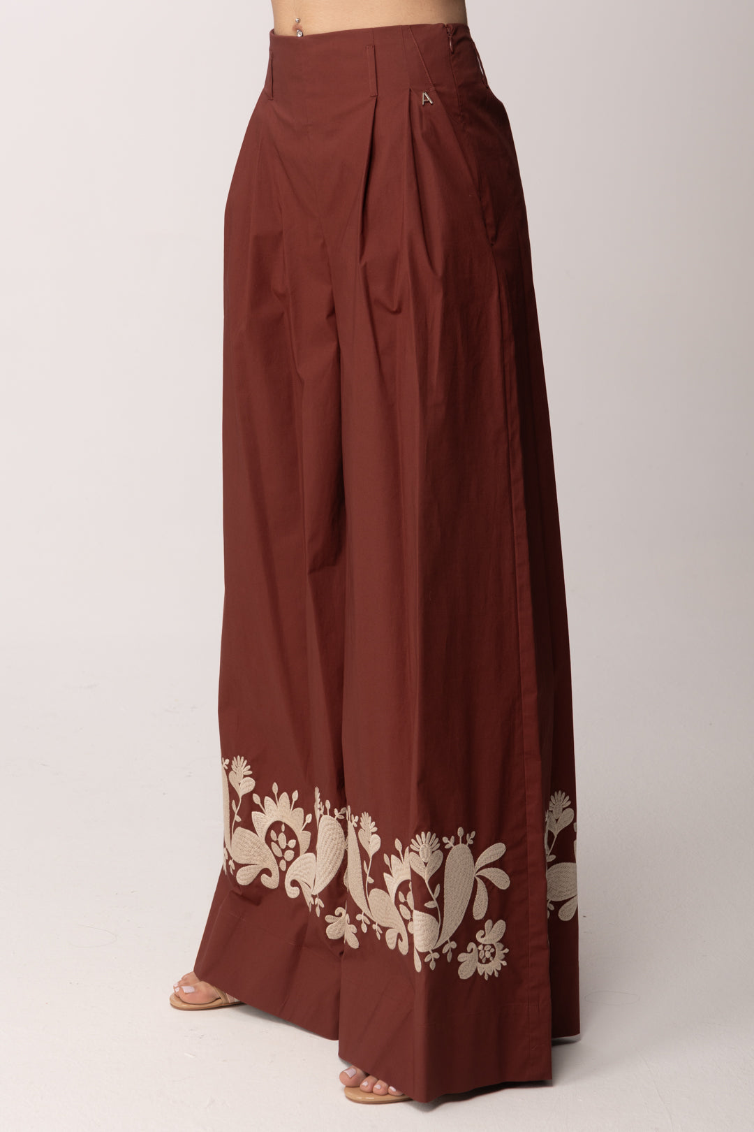 Twin-set Pantaloni a Palazzo In Popeline con Ricamo 261AT2043 TERRA ROSSA