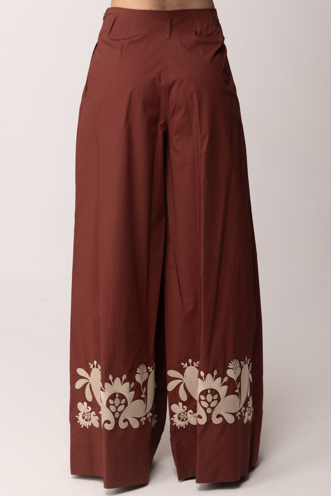 Twin-set Pantaloni a Palazzo In Popeline con Ricamo 261AT2043 TERRA ROSSA