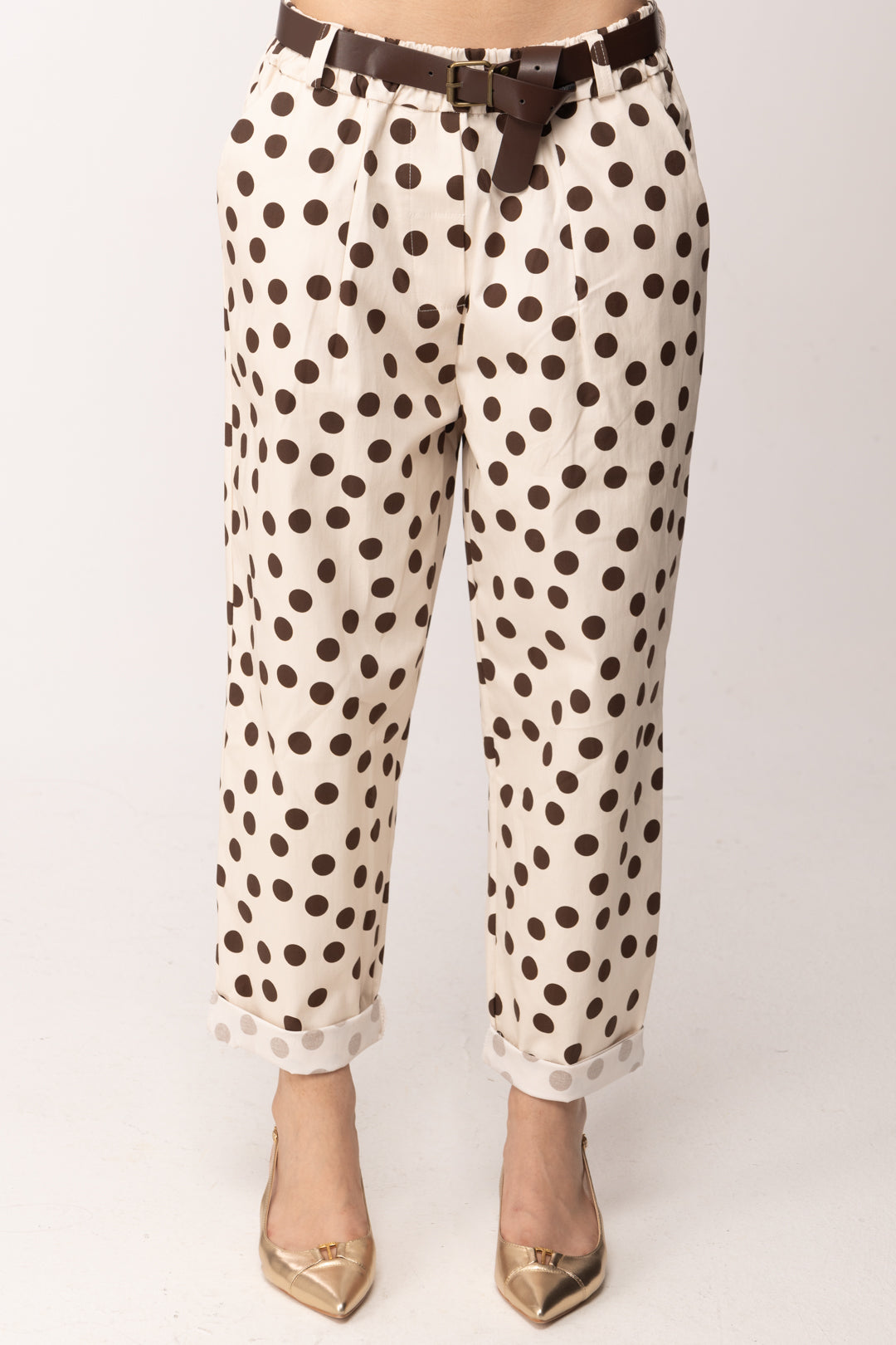 Khloe Femme Pantaloni a Pois con Cintura 23907 BEIGE/CACAO