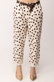 Khloe Femme Pantaloni a Pois con Cintura 23907 BEIGE/CACAO