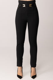 Elisabetta Franchi Pantaloni a Vita Alta Stretch con Logo PA15861E2 NERO