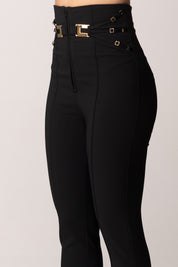 Elisabetta Franchi Pantaloni a Vita Alta Stretch con Logo PA15861E2 NERO