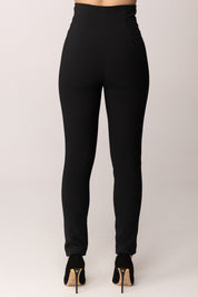 Elisabetta Franchi Pantaloni a Vita Alta Stretch con Logo PA15861E2 NERO