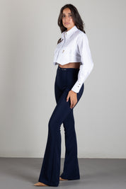 Elisabetta Franchi Pantaloni a Zampetta con Morsetto Logo PA19766E2 BLU NOTTE