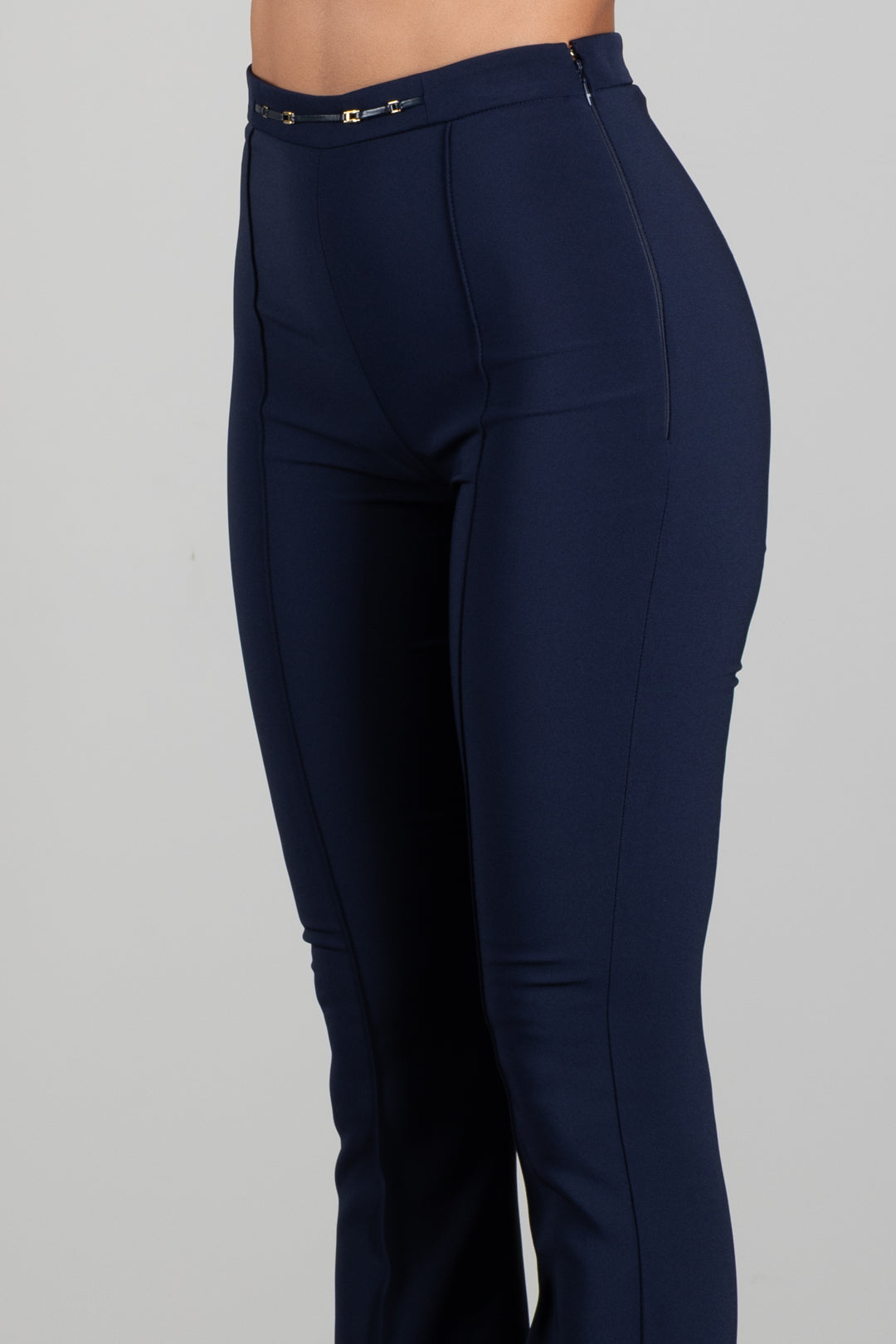 Elisabetta Franchi Pantaloni a Zampetta con Morsetto Logo PA19766E2 BLU NOTTE