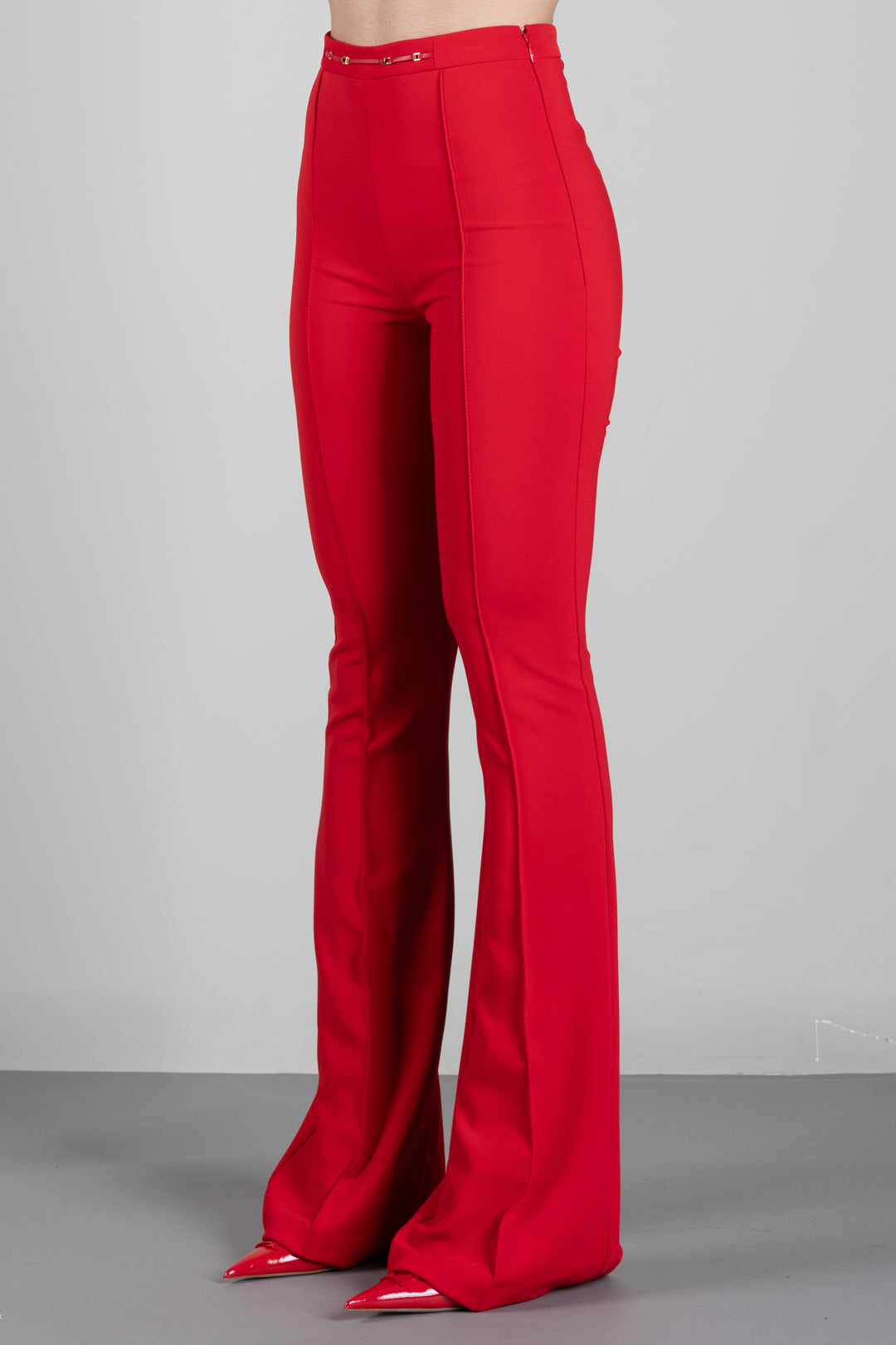 Elisabetta Franchi Pantaloni a Zampetta con Morsetto Logo PA19766E2 RED PASSION