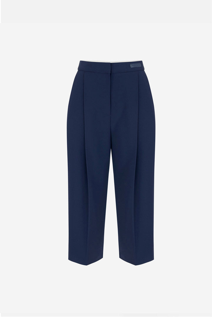 Elisabetta Franchi Pantaloni Al Ginocchio In Crêpe Leggero PA18166E2 BLU NOTTE