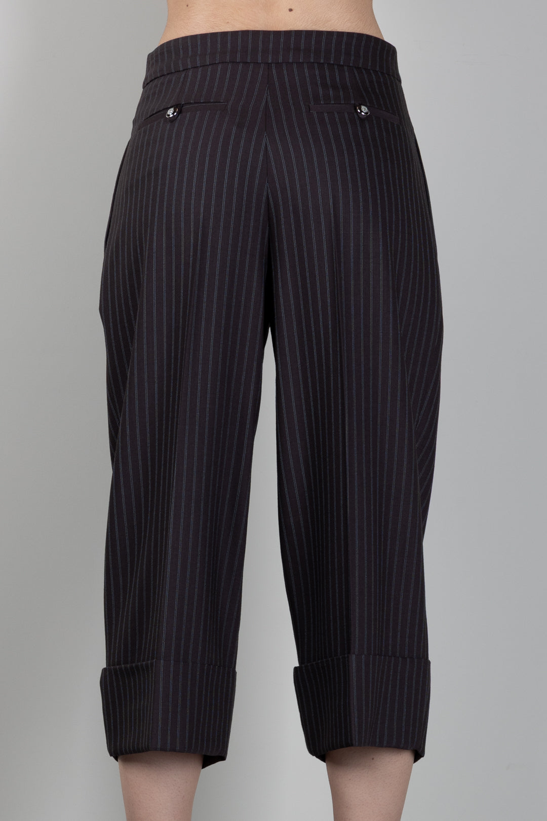 Elisabetta Franchi Pantaloni Al Ginocchio In Fresco Lana Gessato PA17866E2 DARK CHOCOLATE/GLASS