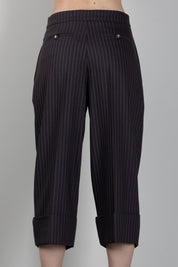 Elisabetta Franchi Pantaloni Al Ginocchio In Fresco Lana Gessato PA17866E2 DARK CHOCOLATE/GLASS