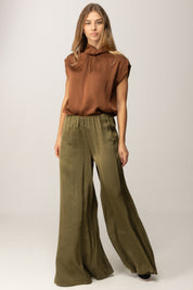 Manila Grace Pantaloni Ampi In Jersey Fluido con Vita Elasticizzata P122VU MILITARE