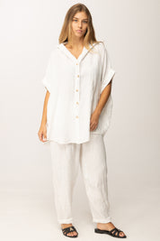 Khloe Femme Pantaloni Ampi In Lino con Cintura BIANCO