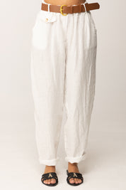 Khloe Femme Pantaloni Ampi In Lino con Cintura BIANCO