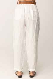 Khloe Femme Pantaloni Ampi In Lino con Cintura BIANCO