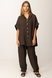 Khloe Femme Pantaloni Ampi In Lino con Cintura CACAO