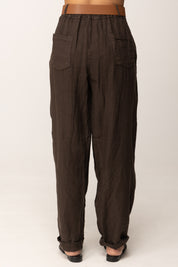 Khloe Femme Pantaloni Ampi In Lino con Cintura CACAO