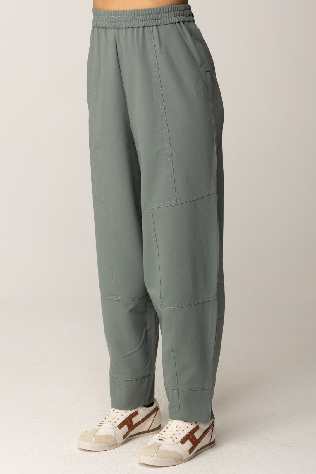 Pinko Pantaloni Balloon Fit con Impunture a Vista VERDE SPRUZZO MARINO