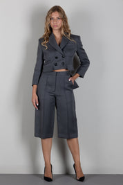 Elisabetta Franchi Pantaloni Bermuda In Fresco Lana con Nervature PA18066E2 GRIGIO MELANGE