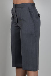 Elisabetta Franchi Pantaloni Bermuda In Fresco Lana con Nervature PA18066E2 GRIGIO MELANGE