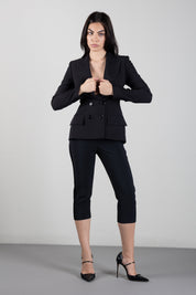 Elisabetta Franchi Pantaloni Capri In Crêpe Leggero e Raso PA20567E2 NERO