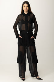 Pinko Pantaloni Cargo In Georgette Trasparente 104751 A21F NERO LIMOUSINE