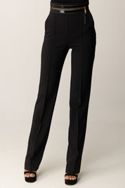 Elisabetta Franchi Pantaloni con Fascia In Craquelé e Zip PA11356E2 NERO