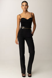 Elisabetta Franchi Pantaloni con Fascia In Craquelé e Zip PA11356E2 NERO