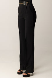 Elisabetta Franchi Pantaloni con Fascia In Craquelé e Zip PA11356E2 NERO