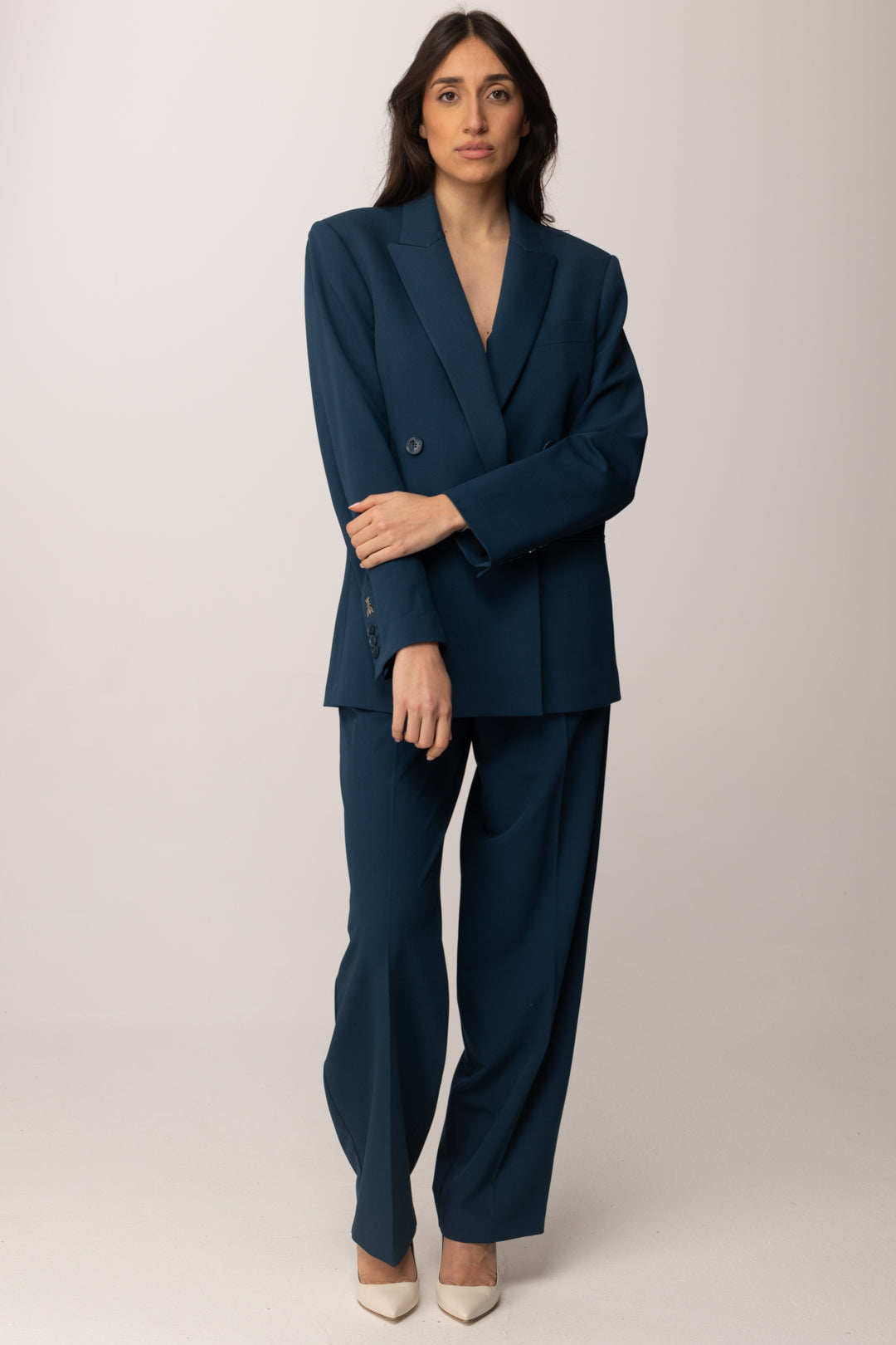 Patrizia Pepe Pantaloni con Pinces a Gamba Ampia 8P0794 A498 LAGOON BLUE