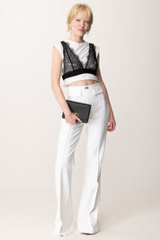 Elisabetta Franchi Pantaloni con Placca Logo PA07851E2 AVORIO