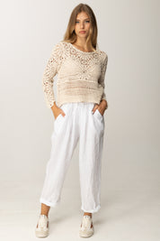 Khloe Femme Pantaloni Crop con Risvolti e Cintura BIANCO