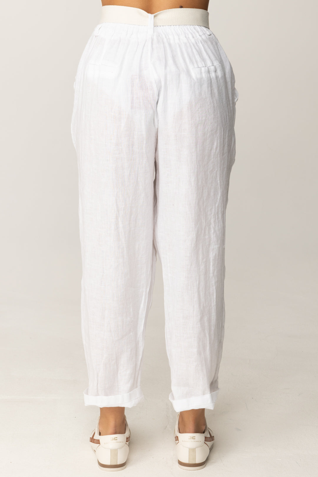 Khloe Femme Pantaloni Crop con Risvolti e Cintura BIANCO