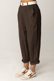 Khloe Femme Pantaloni Crop con Risvolti e Cintura CACAO