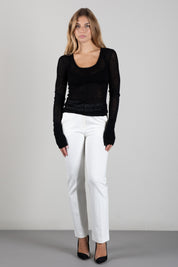Twin-set Pantaloni Cropped a Vita Alta In Punto Milano 262TP2372 MADREPERLA