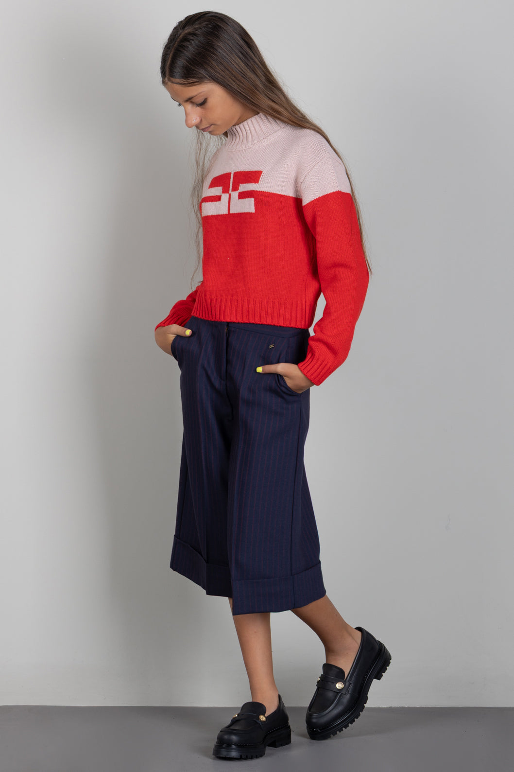 Elisabetta Franchi Bambina Pantaloni Culotte Gessati EFBE0880ML029.D213