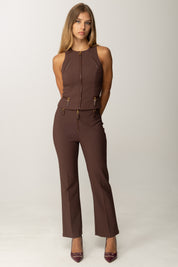 Elisabetta Franchi Pantaloni Doppio Crepe con Zip In Vita PA10856E2 COFFEE