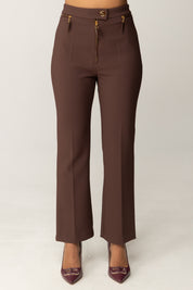 Elisabetta Franchi Pantaloni Doppio Crepe con Zip In Vita PA10856E2 COFFEE