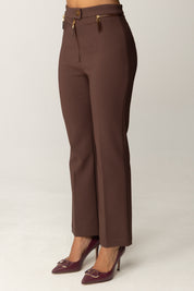 Elisabetta Franchi Pantaloni Doppio Crepe con Zip In Vita PA10856E2 COFFEE