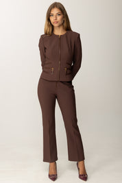 Elisabetta Franchi Pantaloni Doppio Crepe con Zip In Vita PA10856E2 COFFEE
