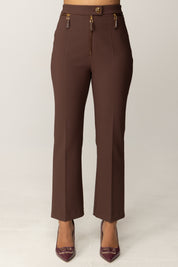 Elisabetta Franchi Pantaloni Doppio Crepe con Zip In Vita PA10856E2 COFFEE