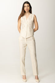 Twin-set Pantaloni Dritti In Misto Lino 251TP2168 MADREPERLA