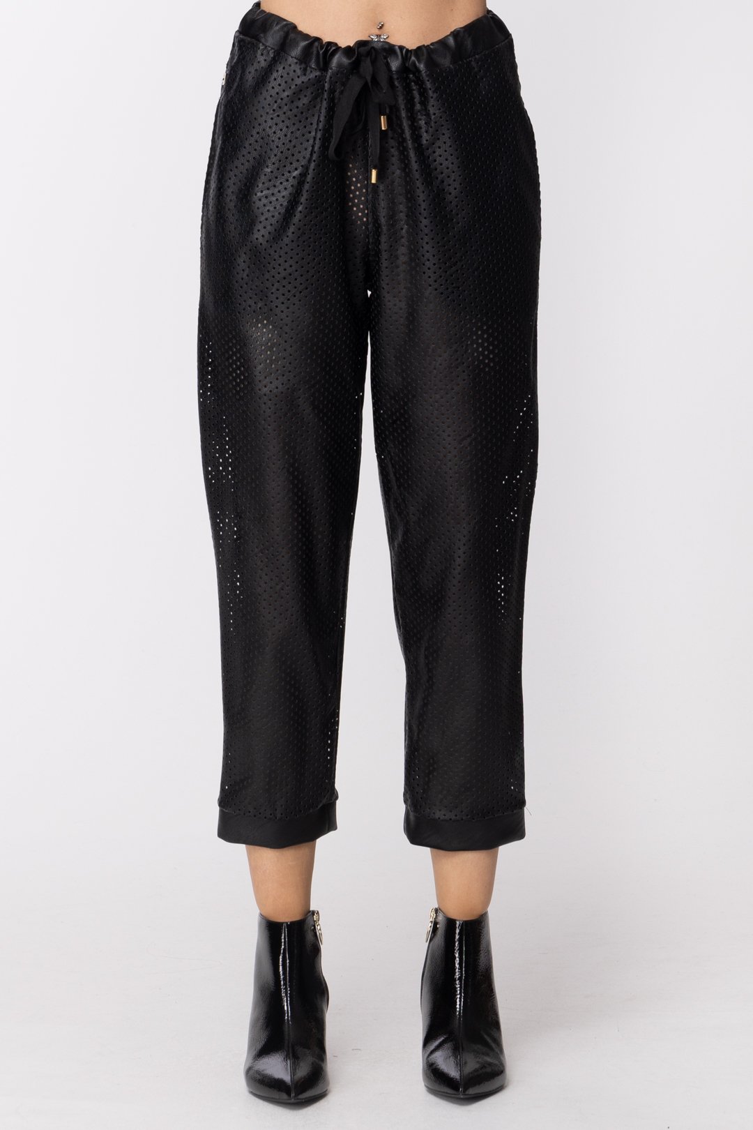 Manila Grace Pantaloni Ecopelle Traforati con Coulisse P309EU VAR.UNICA