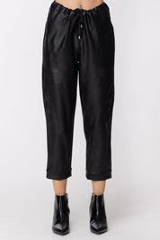 Manila Grace Pantaloni Ecopelle Traforati con Coulisse P309EU VAR.UNICA